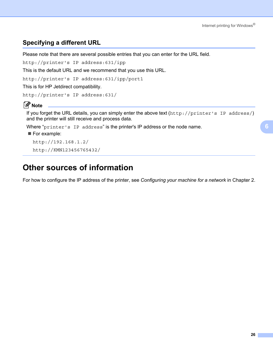 Specifying a different url, Other sources of information, 6specifying a different url | Konica Minolta bizhub 20P User Manual | Page 32 / 81