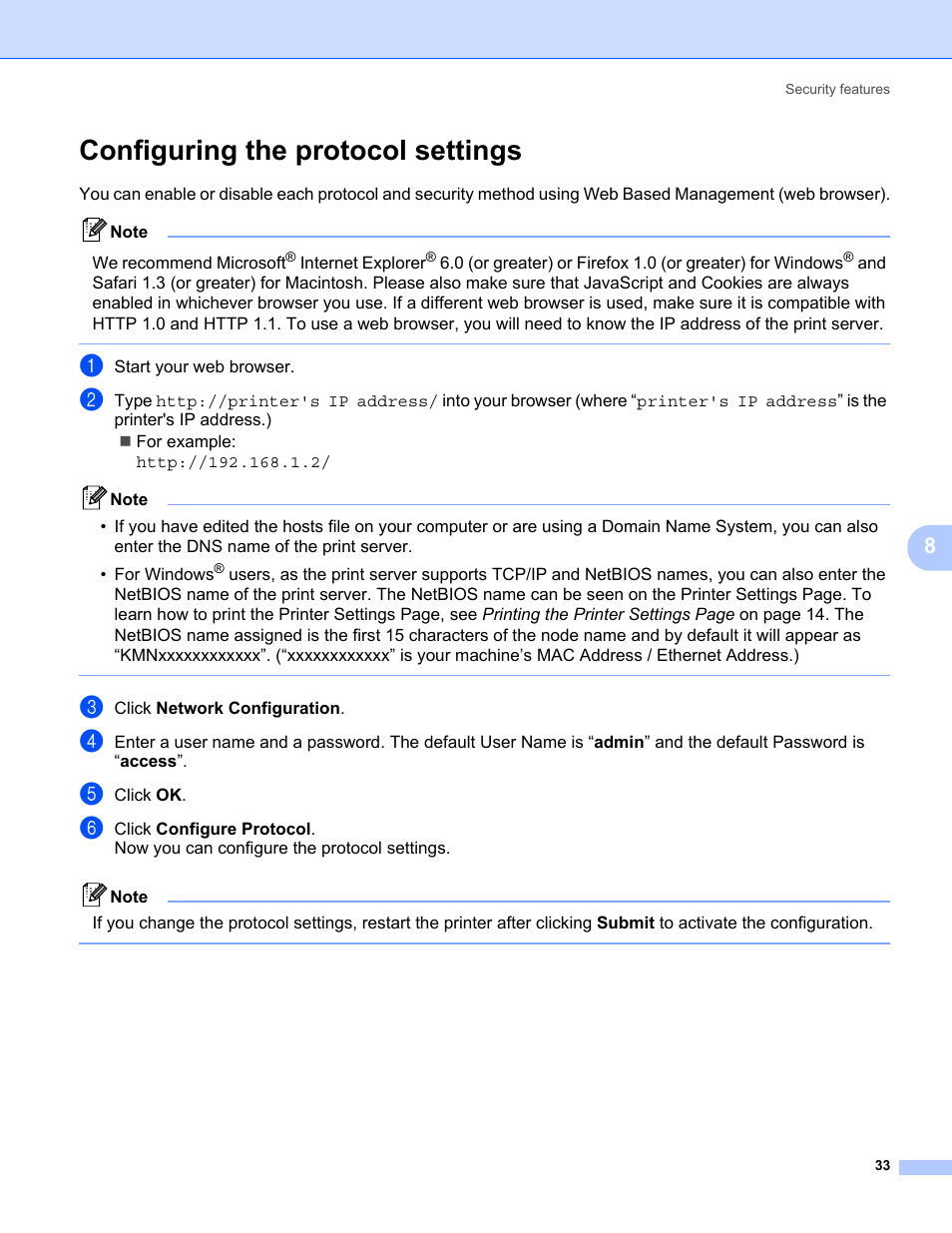 Configuring the protocol settings | Konica Minolta bizhub 20P User Manual | Page 39 / 81