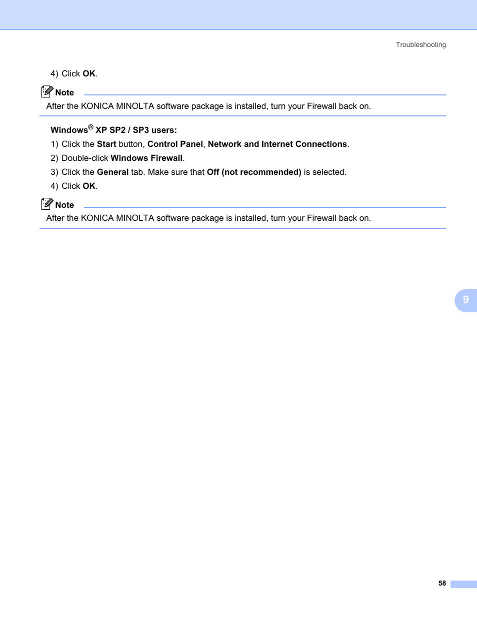 Windows, Xp sp2 / sp3 users | Konica Minolta bizhub 20P User Manual | Page 64 / 81