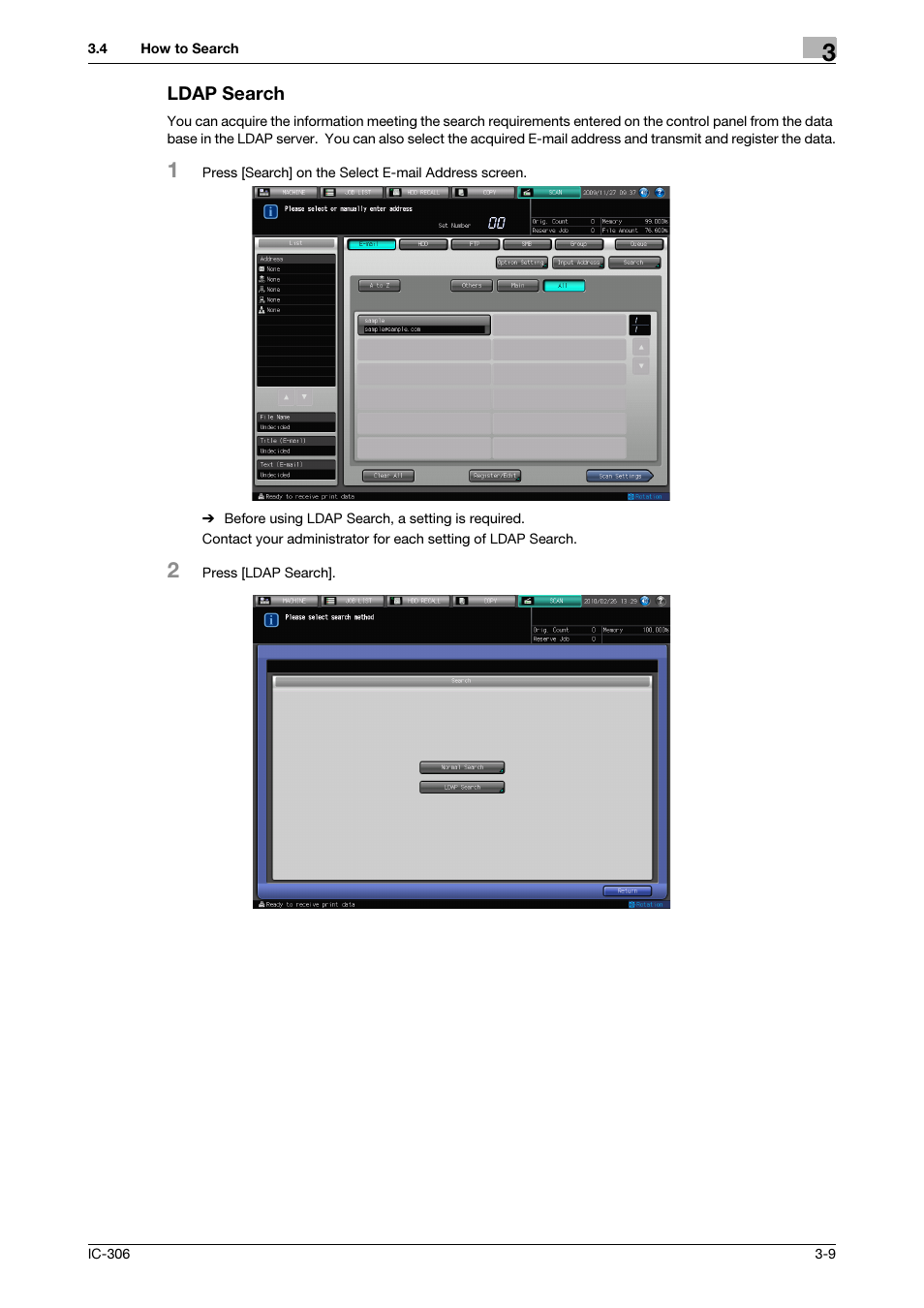 Ldap search | Konica Minolta bizhub PRESS C8000 User Manual | Page 22 / 101