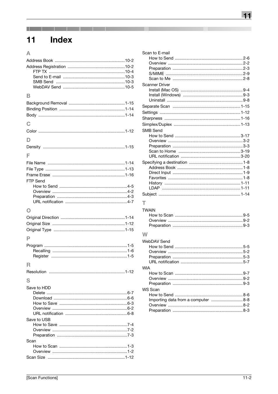 11 index, Index | Konica Minolta bizhub C3850 User Manual | Page 104 / 105