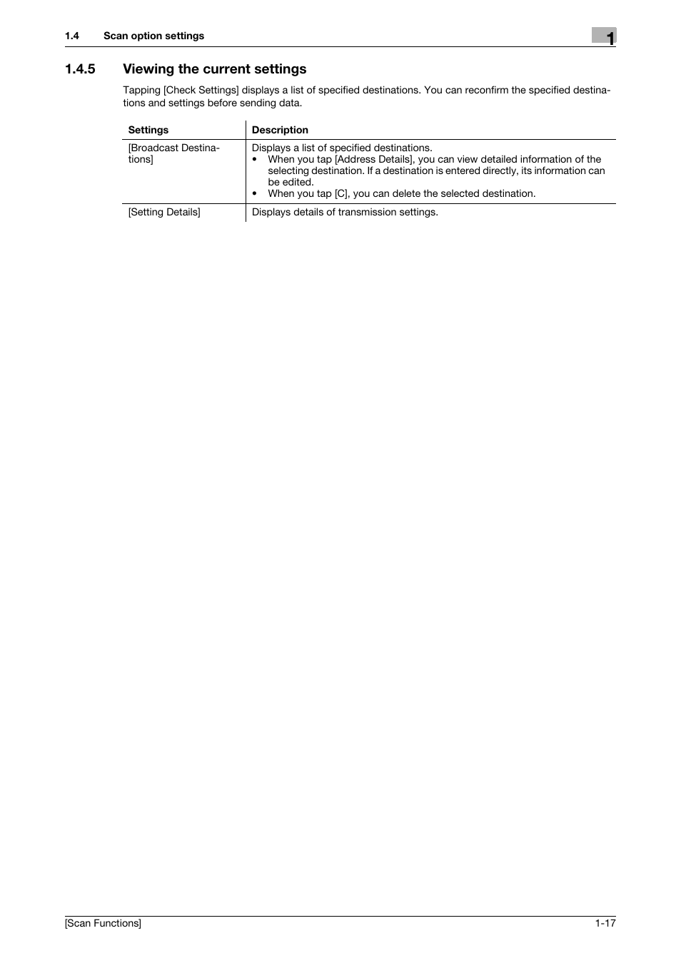 5 viewing the current settings, Viewing the current settings -17 | Konica Minolta bizhub C3850 User Manual | Page 22 / 105
