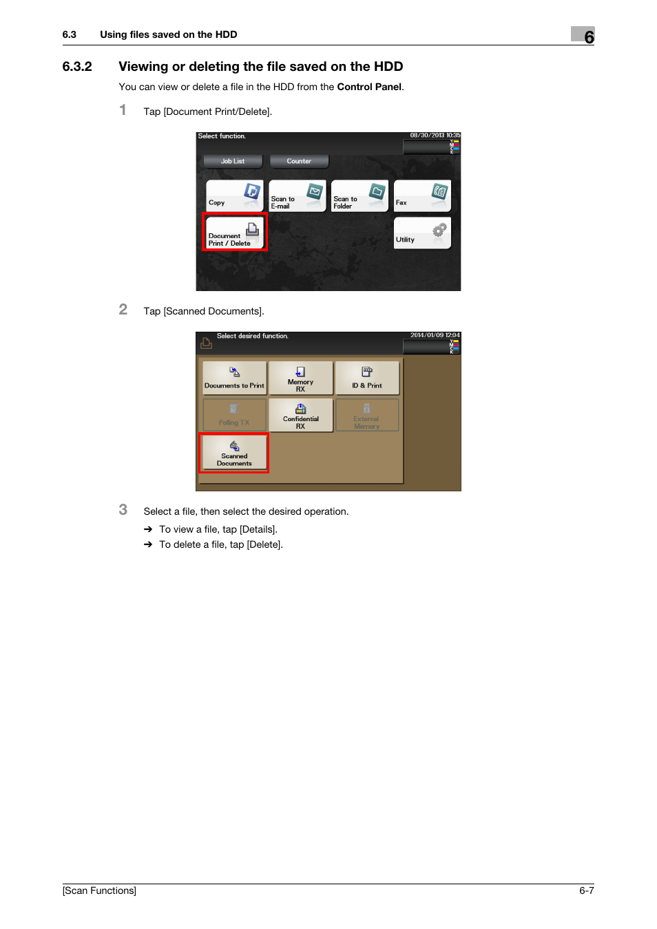 2 viewing or deleting the file saved on the hdd, Viewing or deleting the file saved on the hdd -7 | Konica Minolta bizhub C3850 User Manual | Page 72 / 105