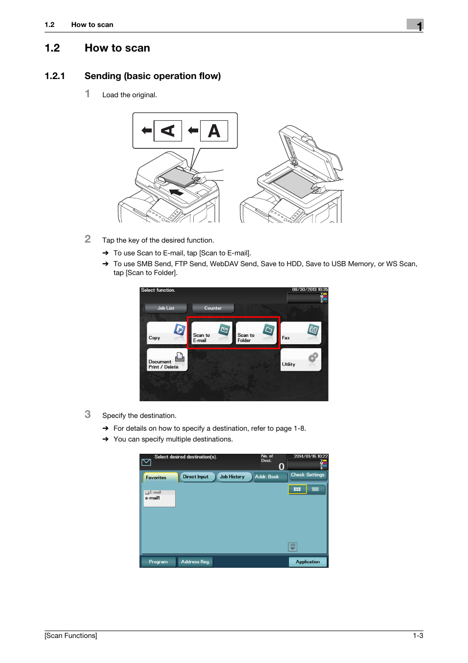 2 how to scan, 1 sending (basic operation flow), How to scan -3 | Sending (basic operation flow) -3 | Konica Minolta bizhub C3850 User Manual | Page 8 / 105