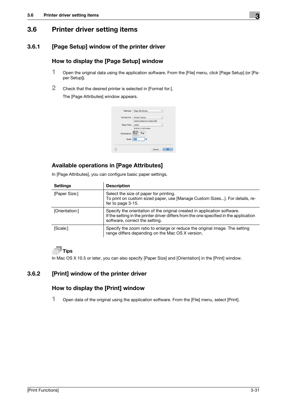 6 printer driver setting items, 2 [print] window of the printer driver, How to display the [print] window | Printer driver setting items -31 | Konica Minolta bizhub C3350 User Manual | Page 105 / 119
