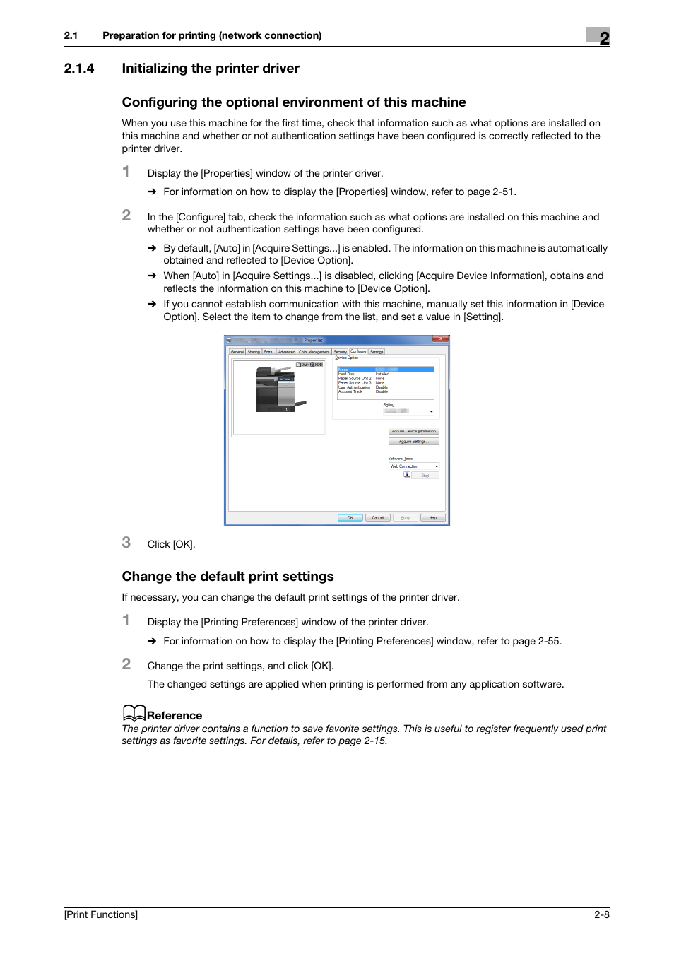 4 initializing the printer driver, Change the default print settings | Konica Minolta bizhub C3350 User Manual | Page 18 / 119