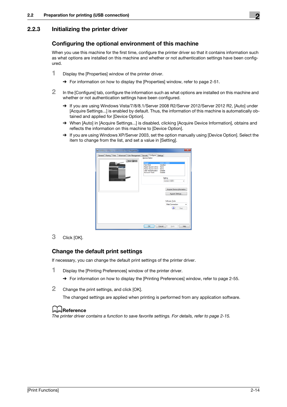3 initializing the printer driver, Change the default print settings | Konica Minolta bizhub C3350 User Manual | Page 24 / 119
