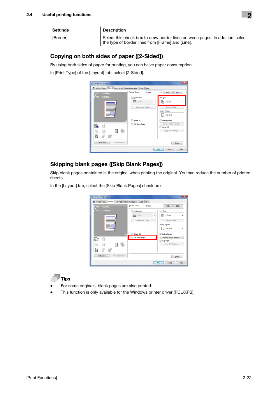 Copying on both sides of paper ([2-sided]), Copying on both sides of paper ([2-sided]) -22, Skipping blank pages ([skip blank pages]) | Konica Minolta bizhub C3350 User Manual | Page 32 / 119