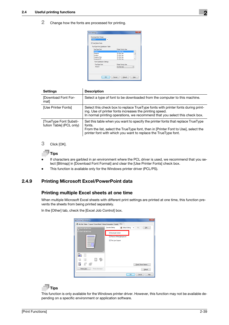 9 printing microsoft excel/powerpoint data, Printing multiple excel sheets at one time | Konica Minolta bizhub C3350 User Manual | Page 49 / 119