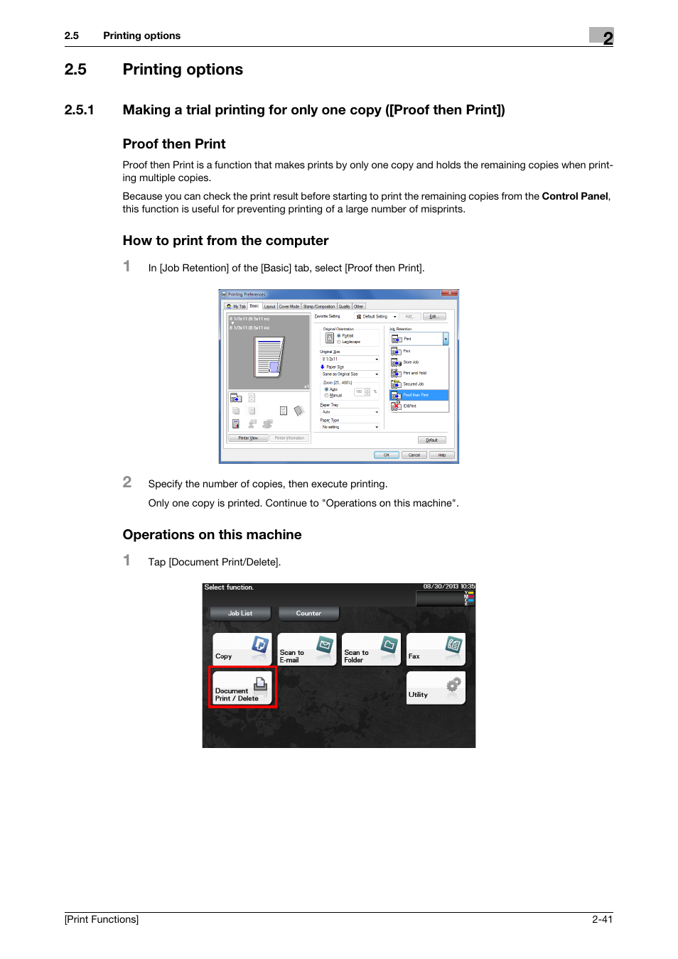 5 printing options, Proof then print, How to print from the computer | Operations on this machine, Printing options -41 | Konica Minolta bizhub C3350 User Manual | Page 51 / 119