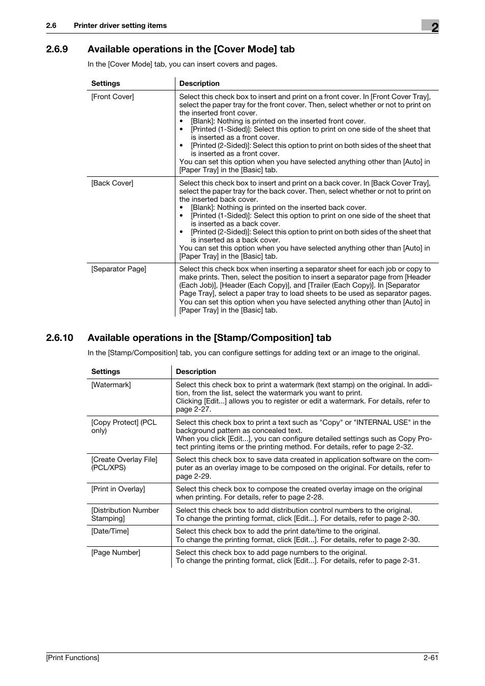 9 available operations in the [cover mode] tab, Available operations in the [cover mode] tab -61 | Konica Minolta bizhub C3350 User Manual | Page 71 / 119