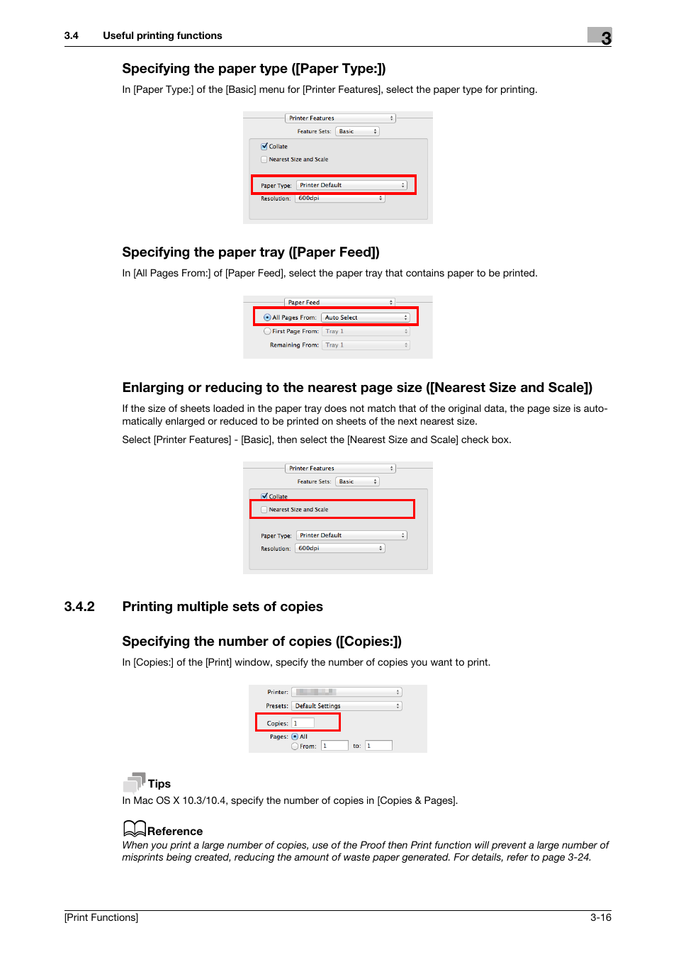 Specifying the paper type ([paper type:]), Specifying the paper tray ([paper feed]), 2 printing multiple sets of copies | Specifying the number of copies ([copies:]) | Konica Minolta bizhub C3350 User Manual | Page 90 / 119