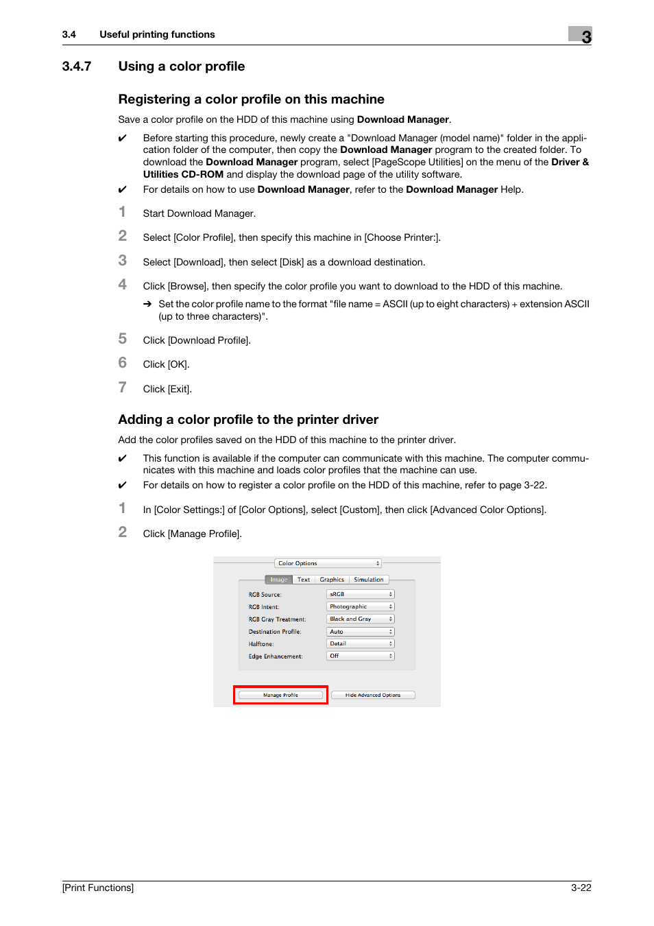 7 using a color profile, Registering a color profile on this machine, Adding a color profile to the printer driver | Konica Minolta bizhub C3350 User Manual | Page 96 / 119