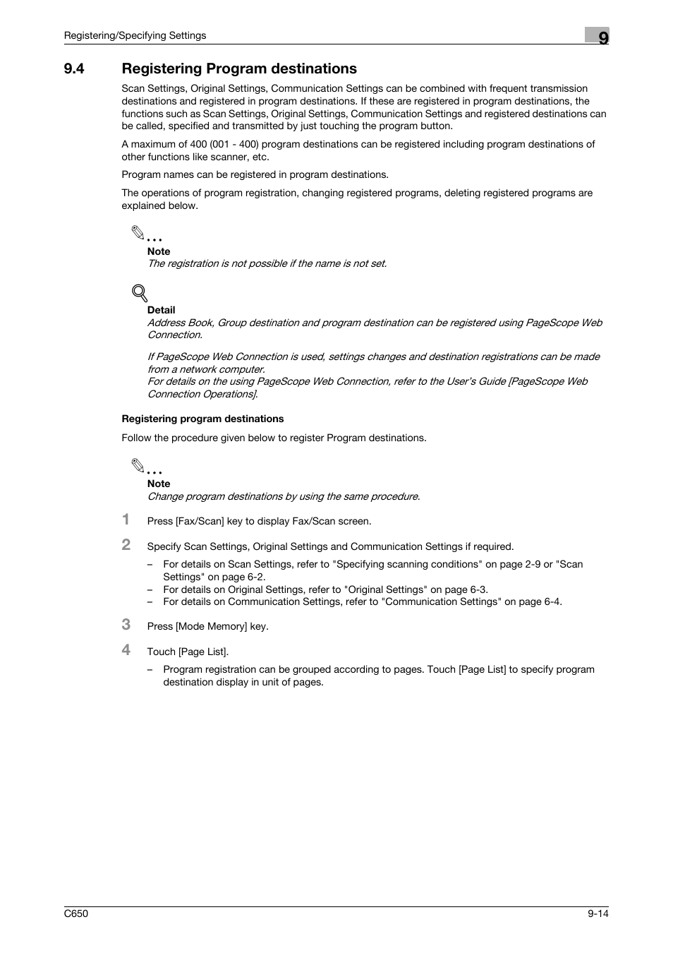 4 registering program destinations, Registering program destinations | Konica Minolta FK-502 User Manual | Page 202 / 361