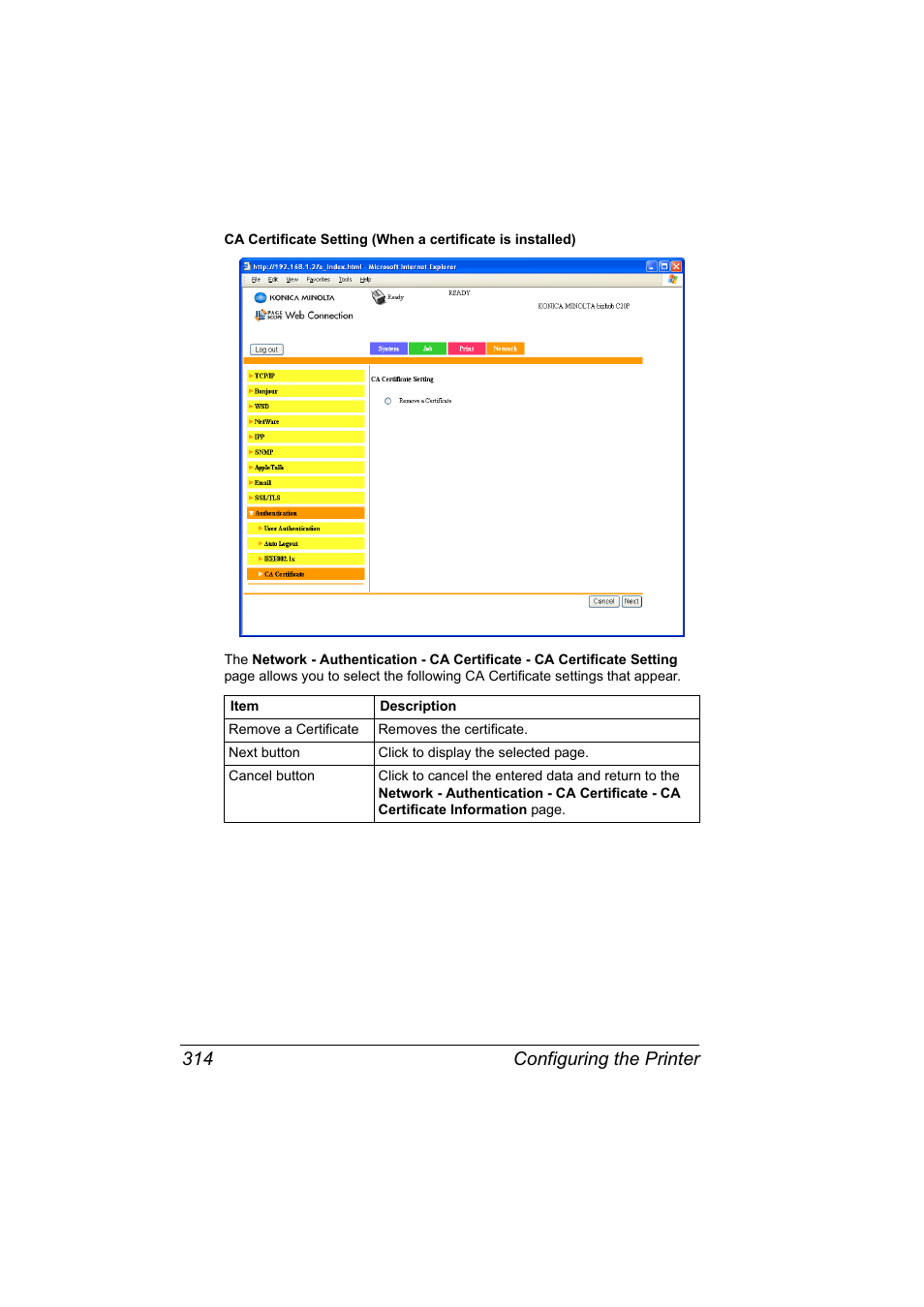 Configuring the printer 314 | Konica Minolta bizhub C20PX User Manual | Page 332 / 342