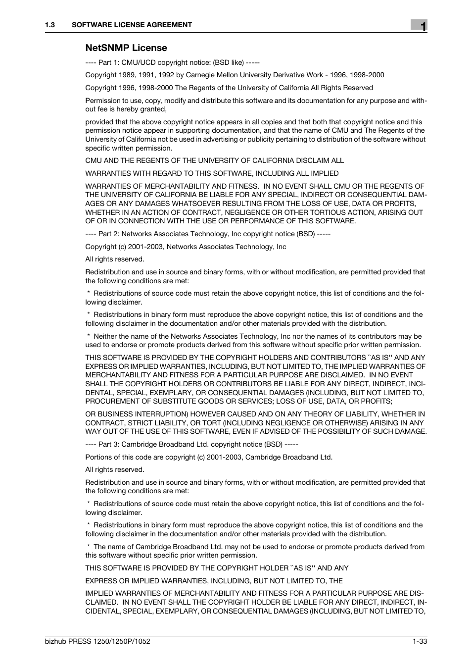 Netsnmp license | Konica Minolta bizhub PRESS 1250P User Manual | Page 34 / 90