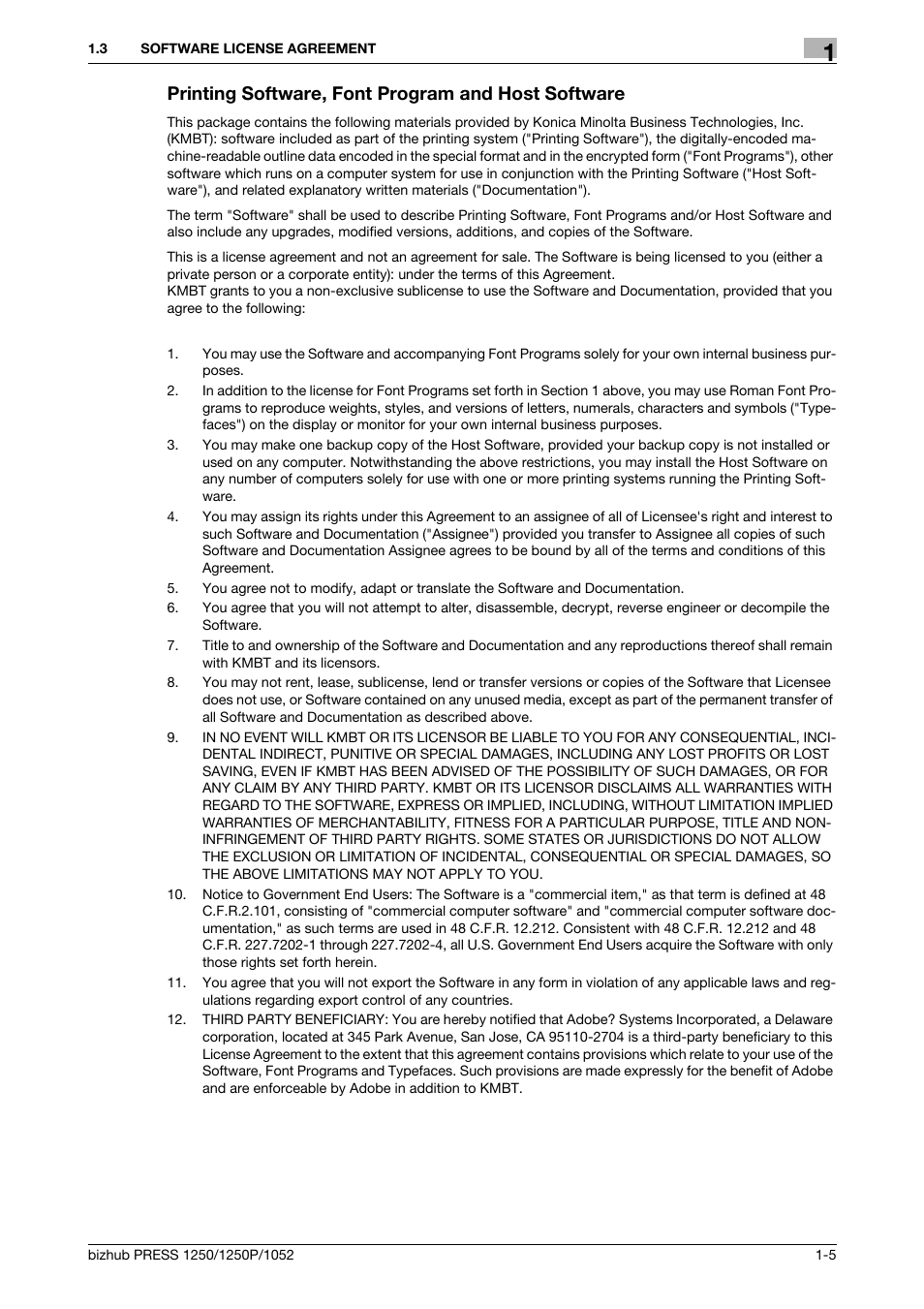Printing software, font program and host software | Konica Minolta bizhub PRESS 1250P User Manual | Page 6 / 90