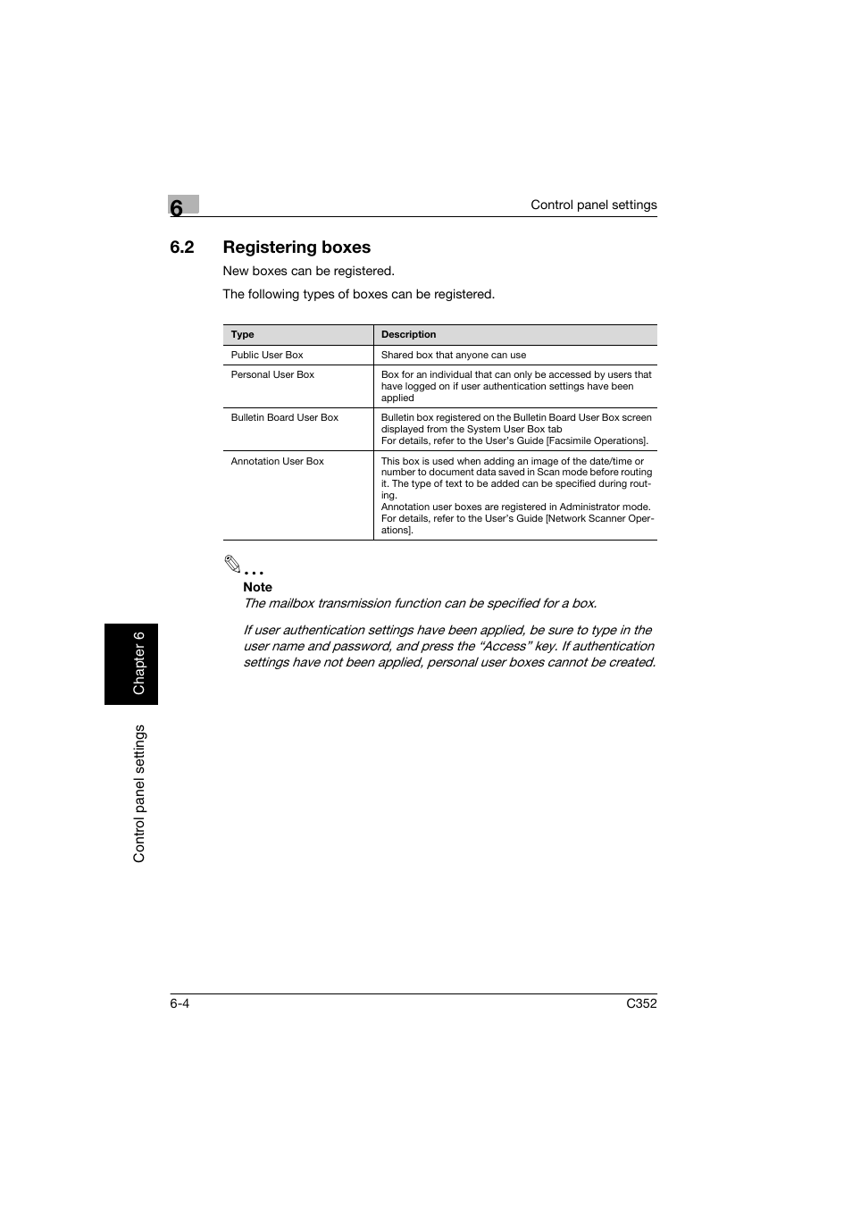 2 registering boxes, Registering boxes -4, P. 6-4 | Konica Minolta bizhub C352 User Manual | Page 133 / 198