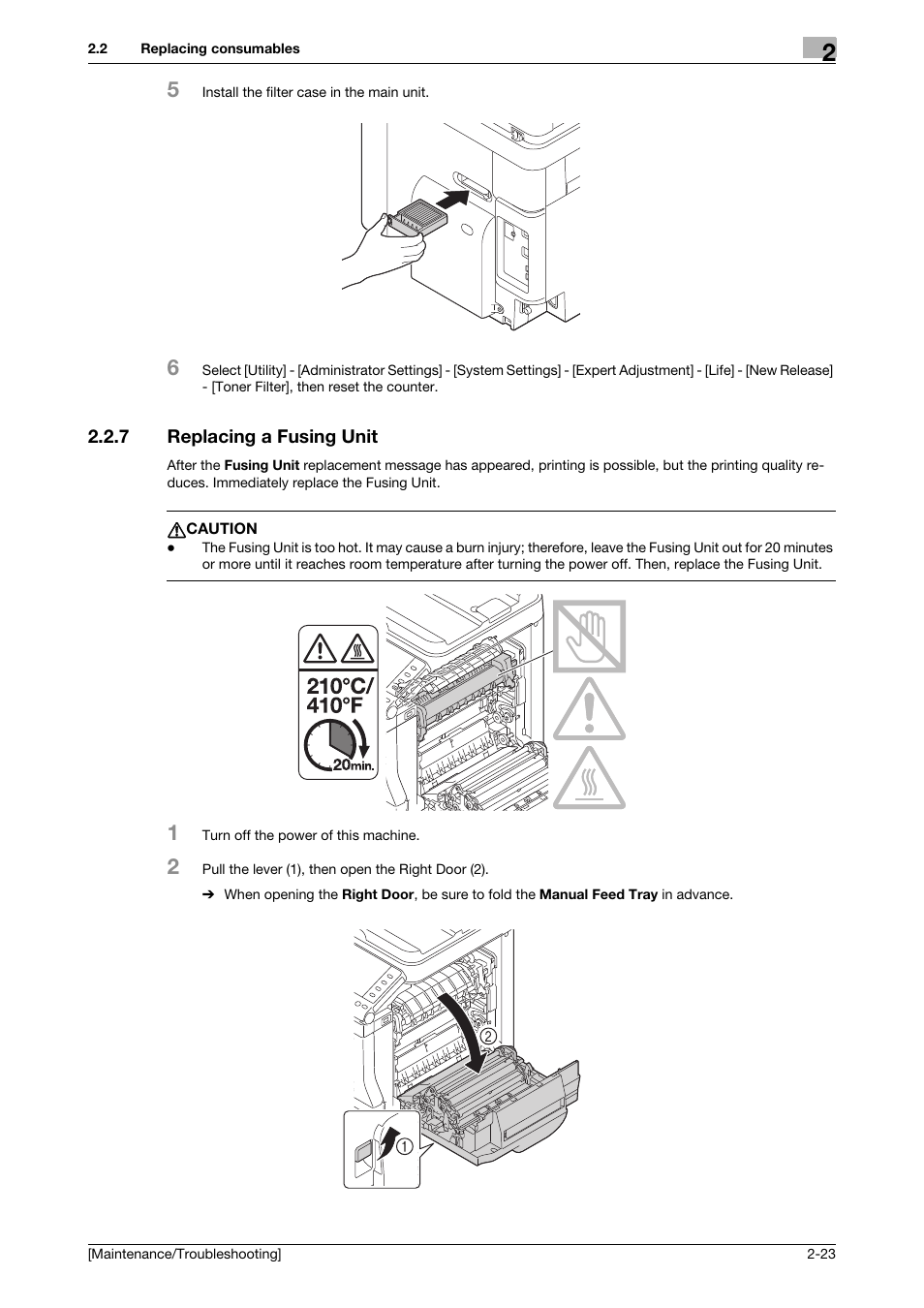 7 replacing a fusing unit, Replacing a fusing unit -23 | Konica Minolta bizhub C3850 User Manual | Page 35 / 82