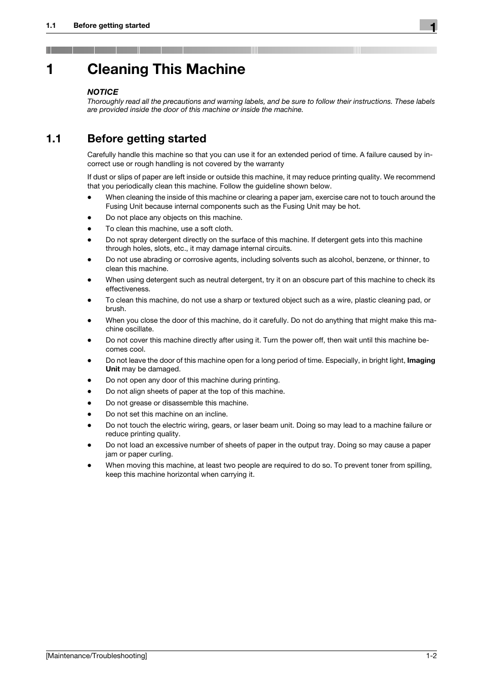 1 cleaning this machine, 1 before getting started, Cleaning this machine | Before getting started -2, 1cleaning this machine | Konica Minolta bizhub C3850 User Manual | Page 5 / 82
