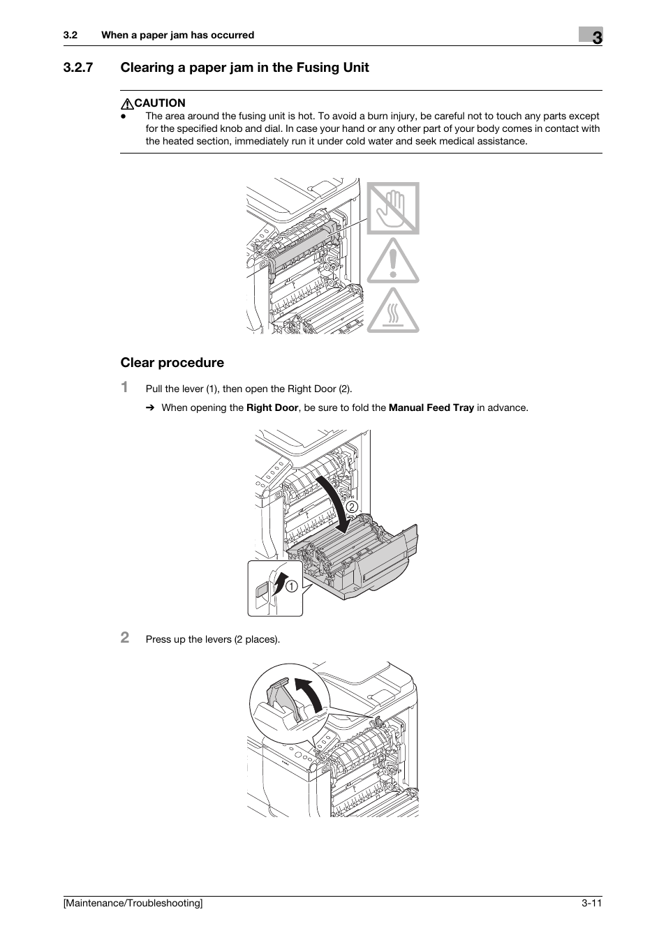 7 clearing a paper jam in the fusing unit, Clear procedure | Konica Minolta bizhub C3850 User Manual | Page 52 / 82