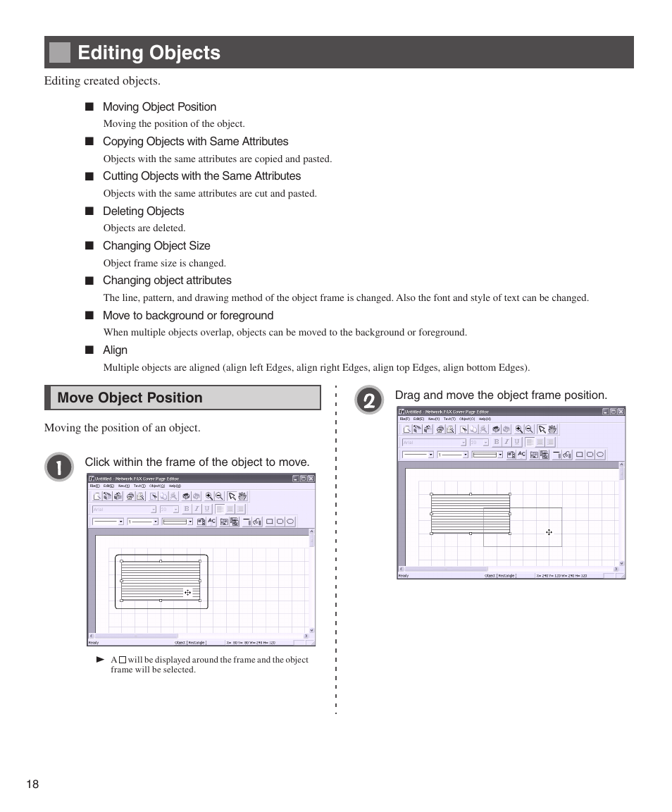 Editing objects, Move object position | Konica Minolta bizhub 200 User Manual | Page 18 / 26