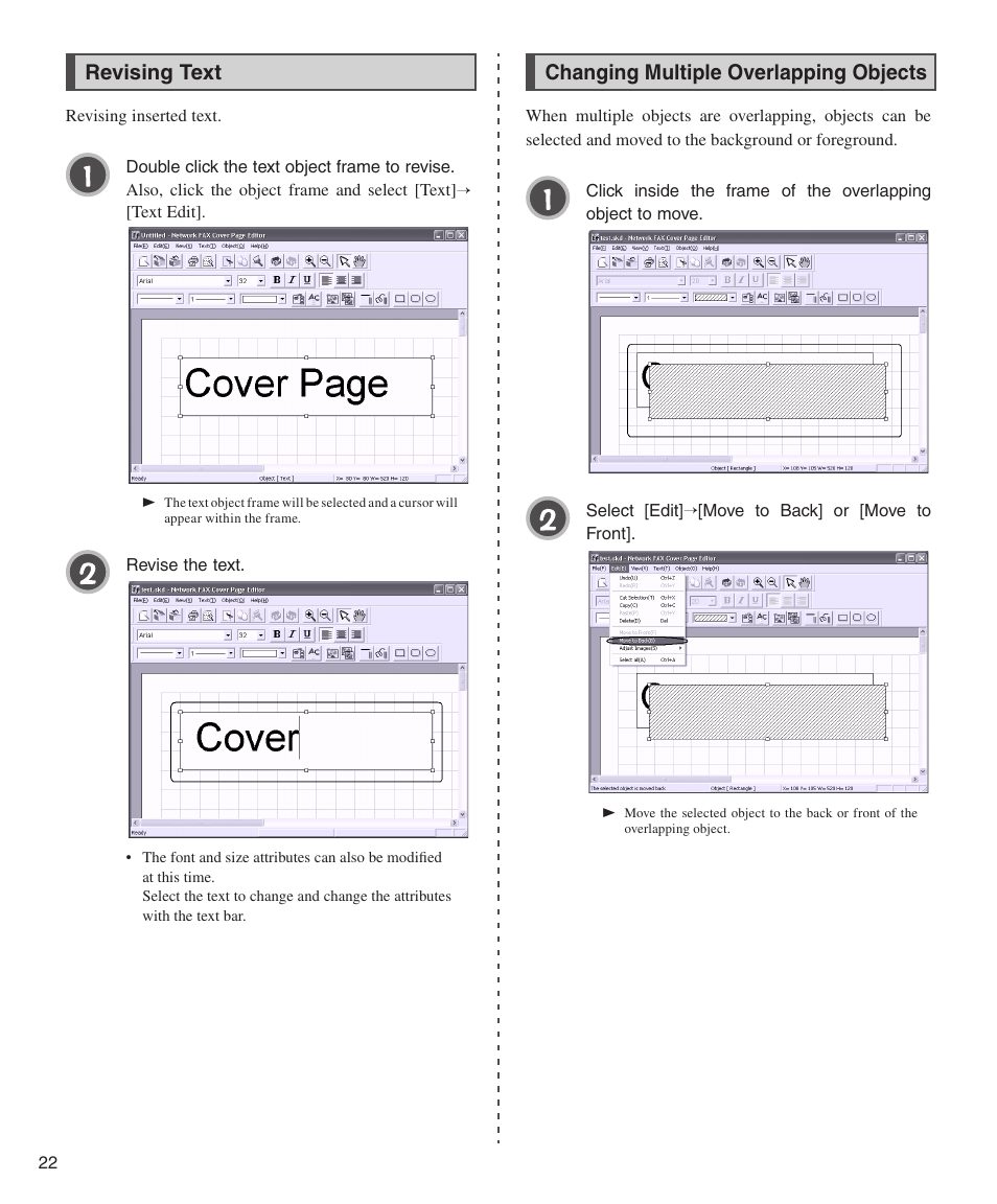 Revising text, Changing multiple overlapping objects | Konica Minolta bizhub 200 User Manual | Page 22 / 26