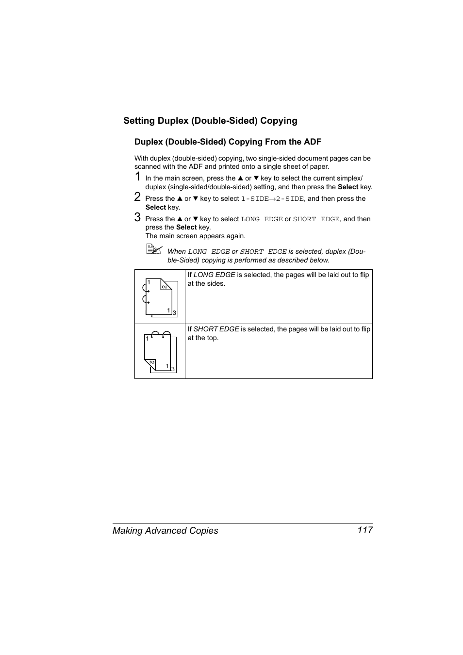 Setting duplex (double-sided) copying, Duplex (double-sided) copying from the adf, Setting duplex (double-sided) copying 117 | Duplex (double-sided) copying from the adf 117 | Konica Minolta magicolor 4690MF User Manual | Page 129 / 286