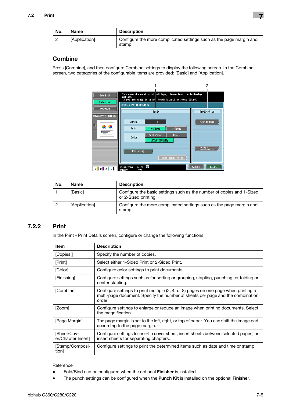 Combine, 2 print, Combine -5 | Print -5, P. 7-5) | Konica Minolta BIZHUB C360 User Manual | Page 110 / 292