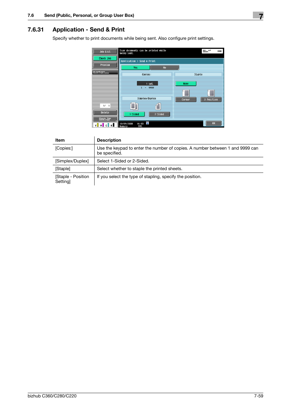 31 application - send & print, Application - send & print -59, P. 7-59) | P. 7-59 | Konica Minolta BIZHUB C360 User Manual | Page 164 / 292
