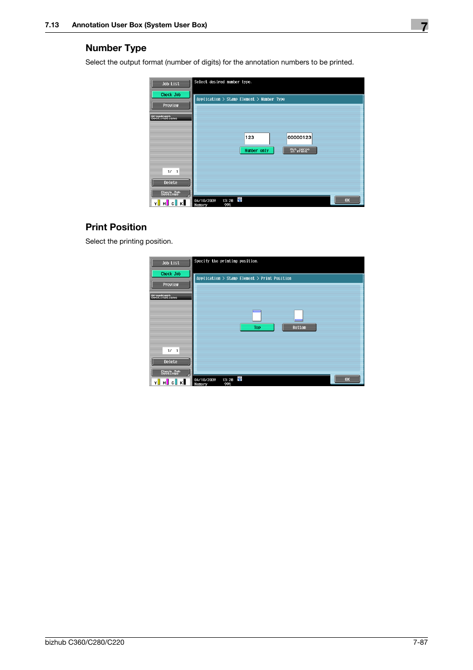 Number type, Print position, Number type -87 print position -87 | Konica Minolta BIZHUB C360 User Manual | Page 192 / 292