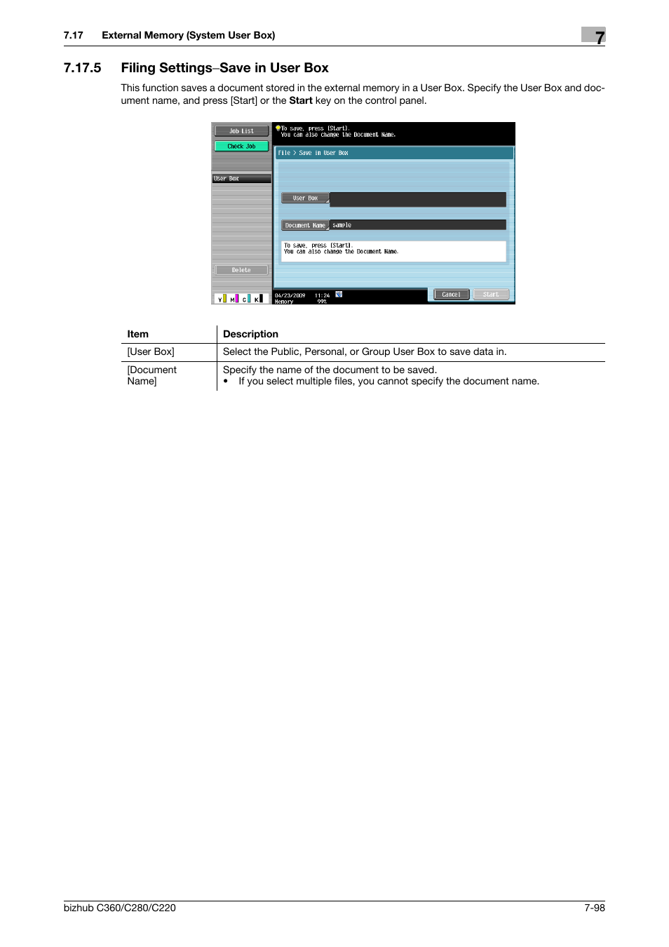 5 filing settings-save in user box, Filing settings, Save in user box -98 | Konica Minolta BIZHUB C360 User Manual | Page 203 / 292