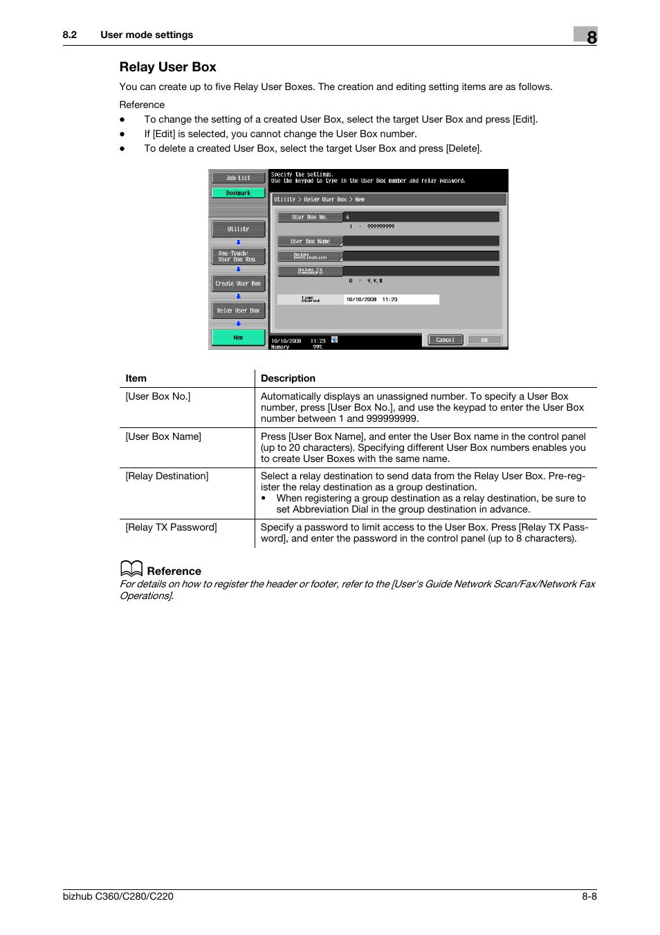 Relay user box, Relay user box -8, E relayed. (p. 8-8) | P. 8-8) | Konica Minolta BIZHUB C360 User Manual | Page 214 / 292