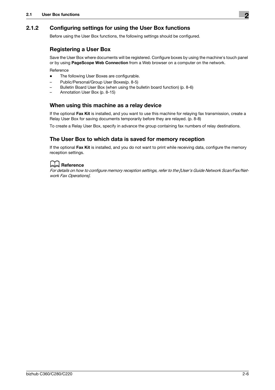 Registering a user box, When using this machine as a relay device | Konica Minolta BIZHUB C360 User Manual | Page 23 / 292