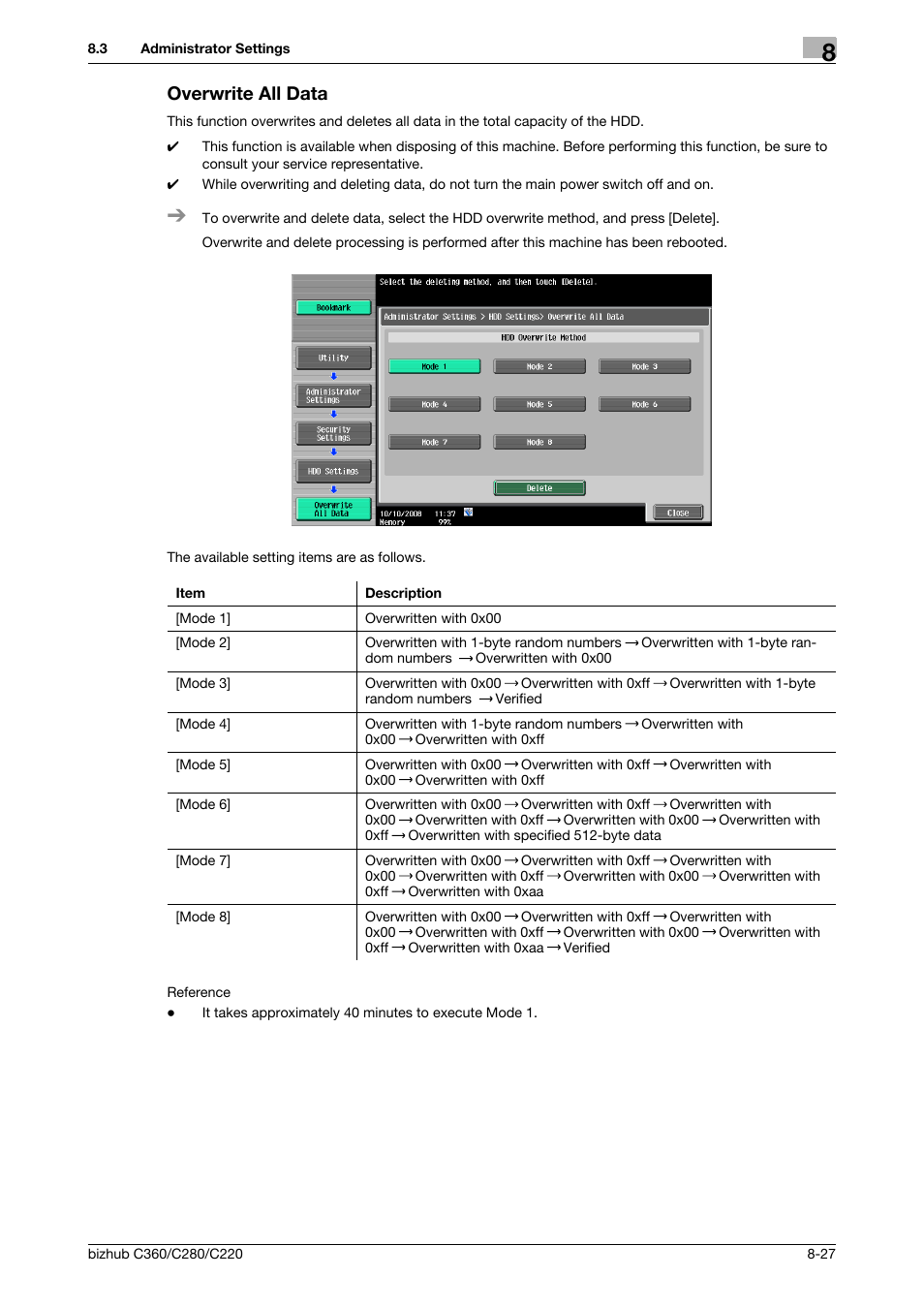 Overwrite all data, Overwrite all data -27, P. 8-27) | Konica Minolta BIZHUB C360 User Manual | Page 233 / 292