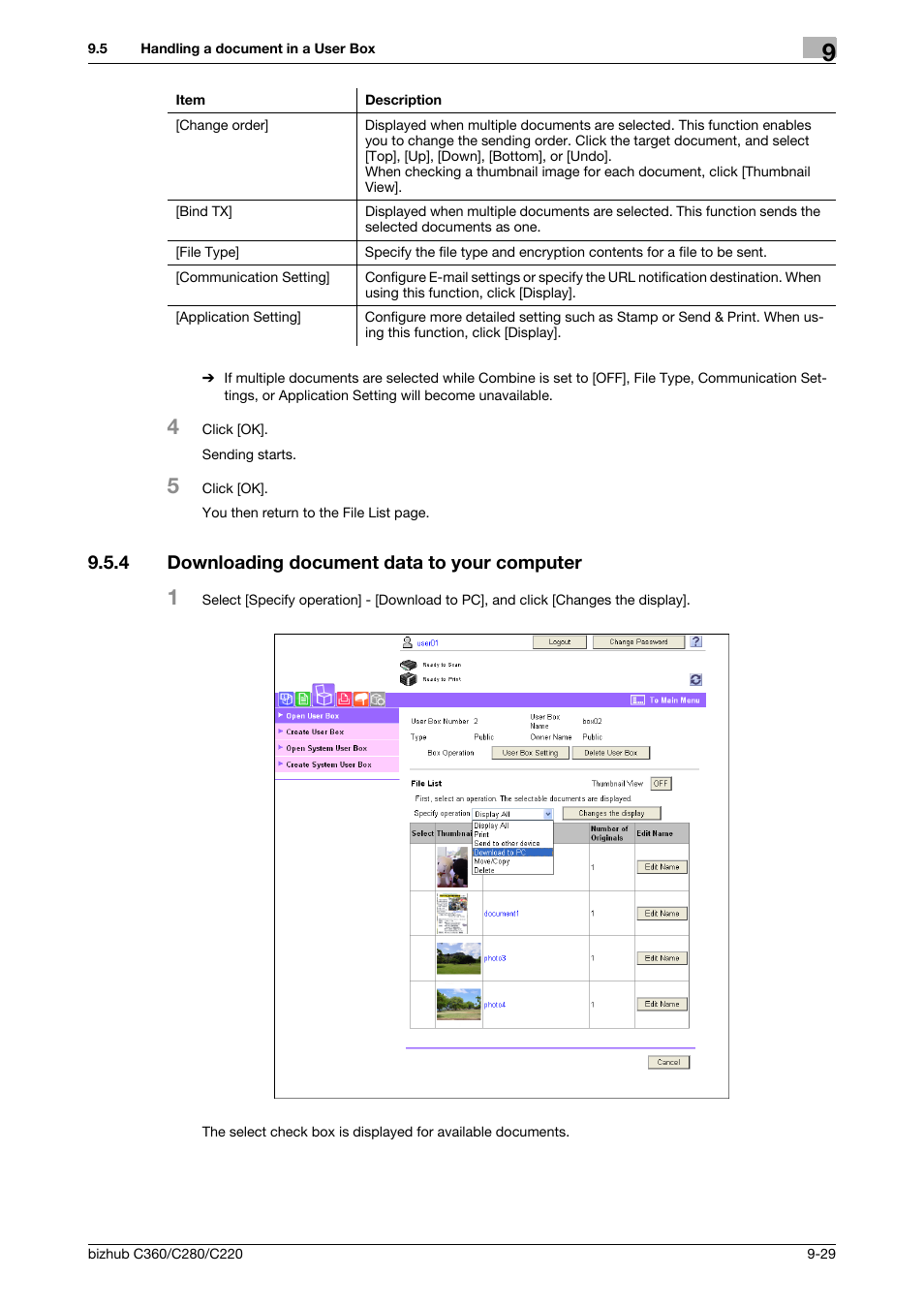 4 downloading document data to your computer, Downloading document data to your computer -29 | Konica Minolta BIZHUB C360 User Manual | Page 265 / 292