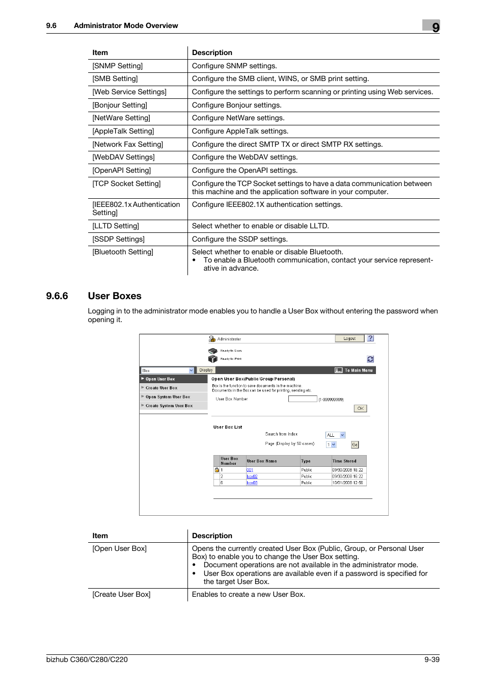 6 user boxes, User boxes -39 | Konica Minolta BIZHUB C360 User Manual | Page 275 / 292