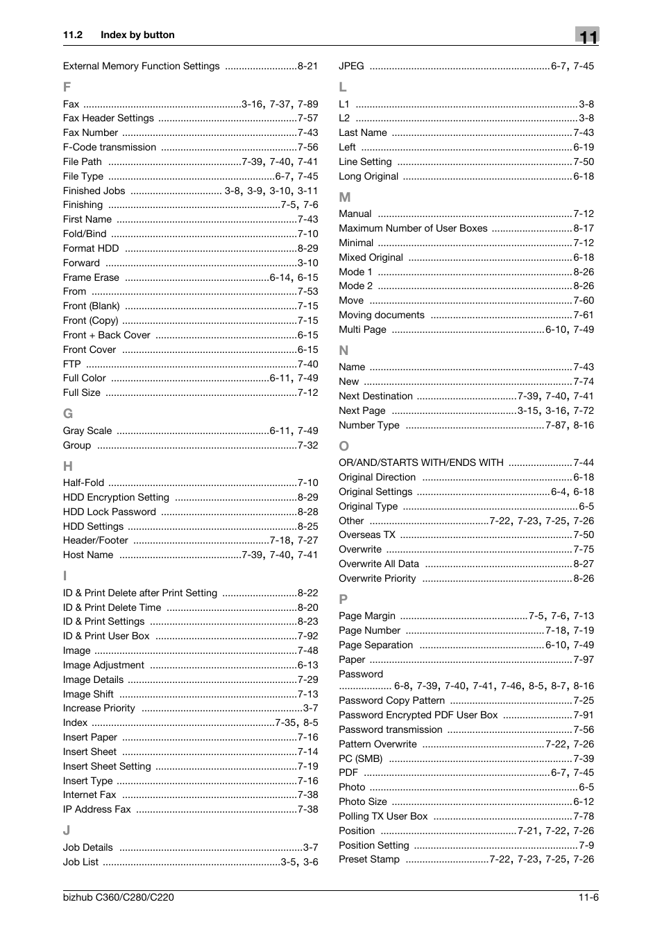 F to p | Konica Minolta BIZHUB C360 User Manual | Page 290 / 292