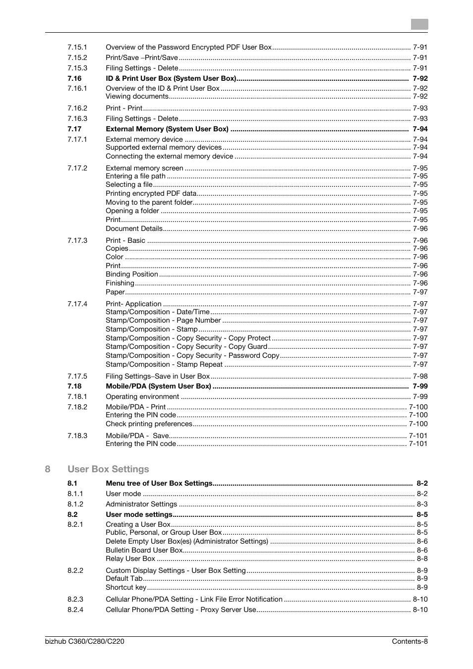 8user box settings | Konica Minolta BIZHUB C360 User Manual | Page 9 / 292