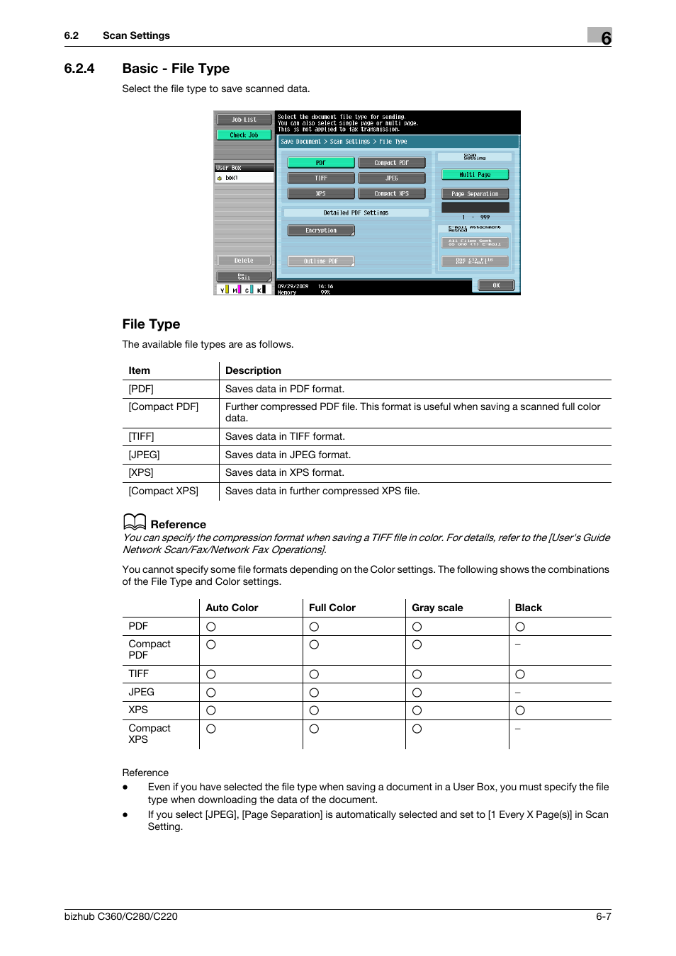 4 basic - file type, File type, Basic - file type -7 file type -7 | Type] (p. 6-7) | Konica Minolta BIZHUB C360 User Manual | Page 93 / 292