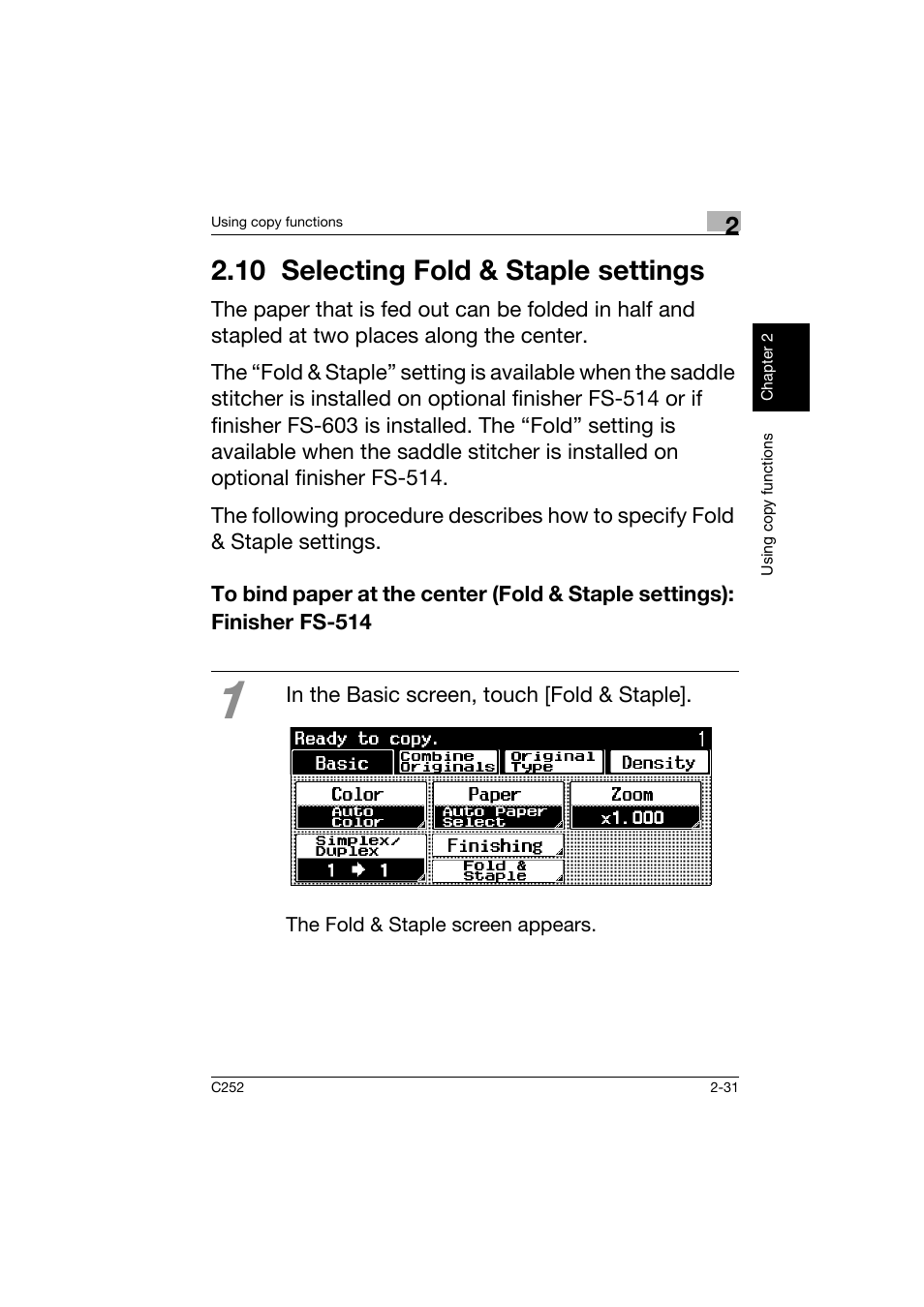 10 selecting fold & staple settings, 10selecting fold & staple settings -31 | Konica Minolta BIZHUB C252 User Manual | Page 68 / 162
