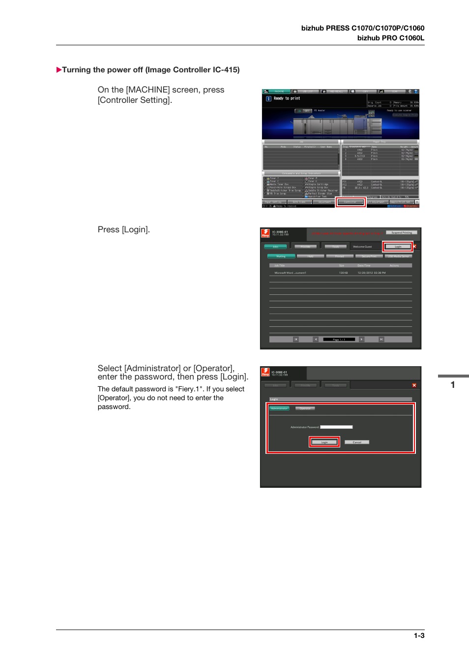Turning the power off (image controller ic-415), Turning the power off (image controller ic-415) -3 | Konica Minolta bizhub PRESS C1070 User Manual | Page 15 / 151