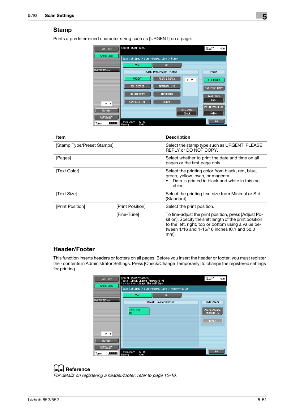 Stamp, Header/footer, Stamp -51 header/footer -51 | P. 5-51) | Konica Minolta bizhub 552 User Manual | Page 105 / 310