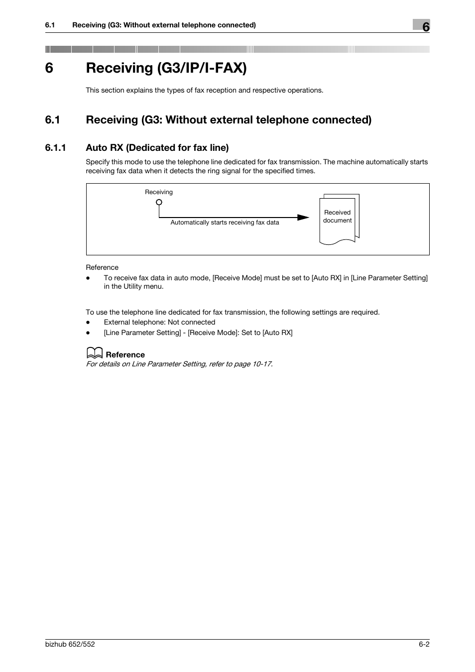 6 receiving (g3/ip/i-fax), 1 auto rx (dedicated for fax line), Receiving (g3/ip/i-fax) | Auto rx (dedicated for fax line) -2, 6receiving (g3/ip/i-fax) | Konica Minolta bizhub 552 User Manual | Page 124 / 310