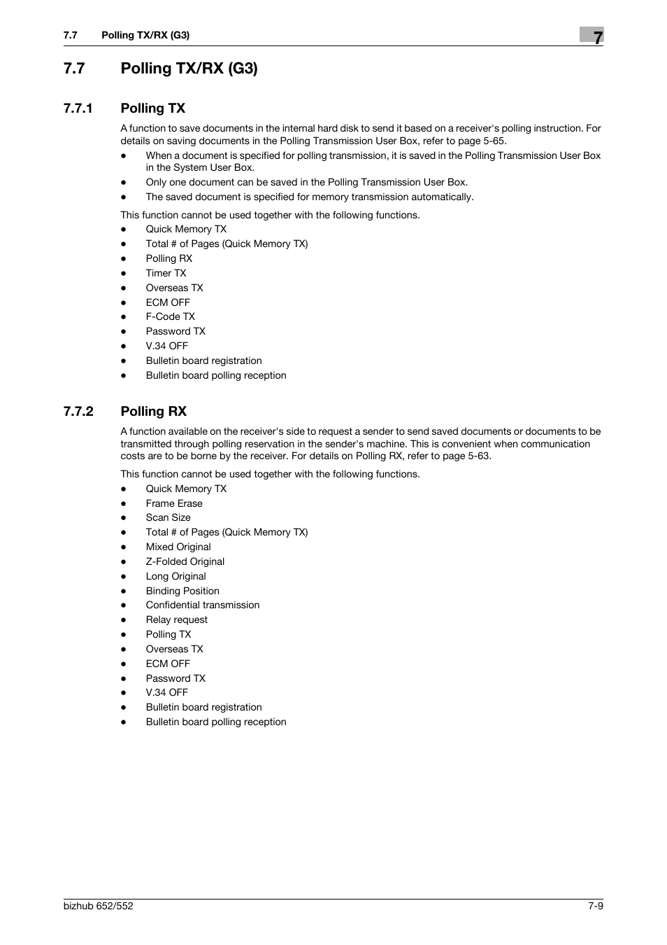 7 polling tx/rx (g3), 1 polling tx, 2 polling rx | Polling tx/rx (g3) -9, Polling tx -9, Polling rx -9 | Konica Minolta bizhub 552 User Manual | Page 146 / 310