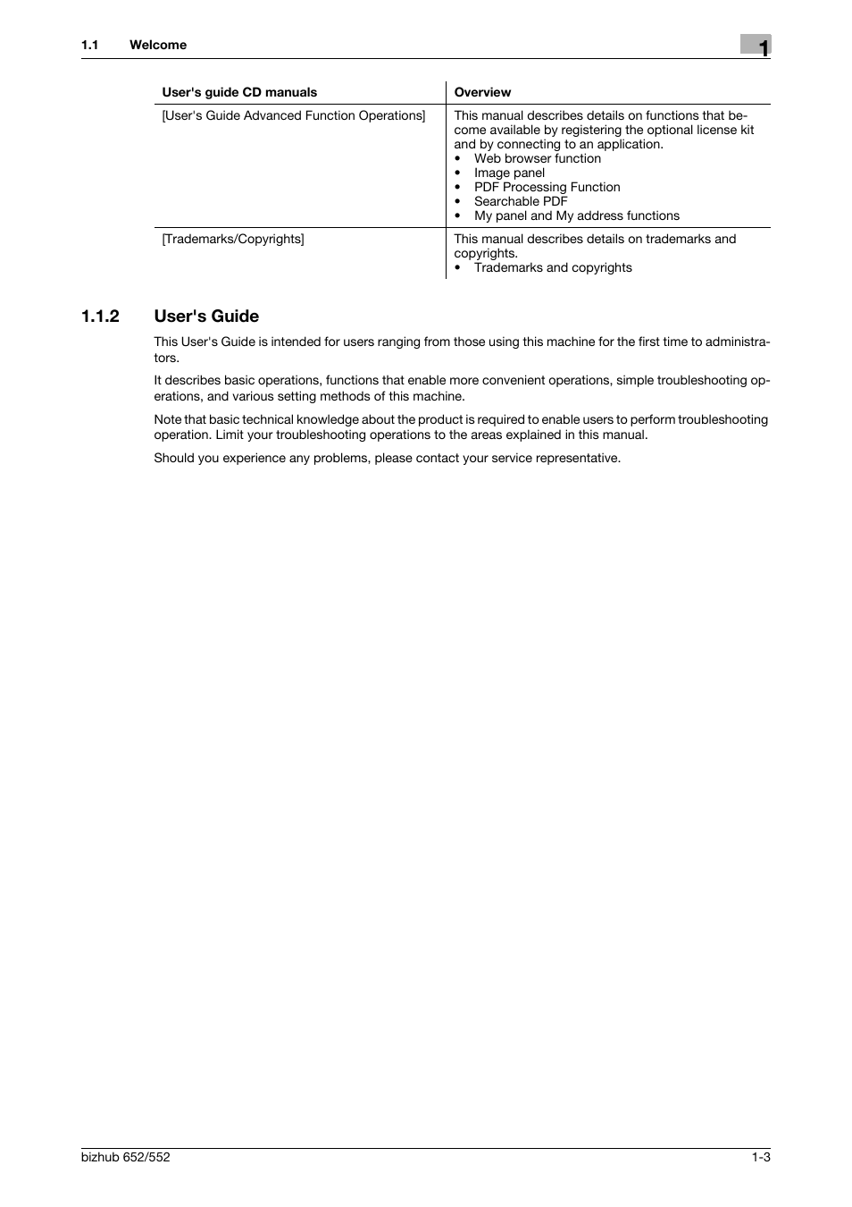 2 user's guide, User's guide -3 | Konica Minolta bizhub 552 User Manual | Page 15 / 310