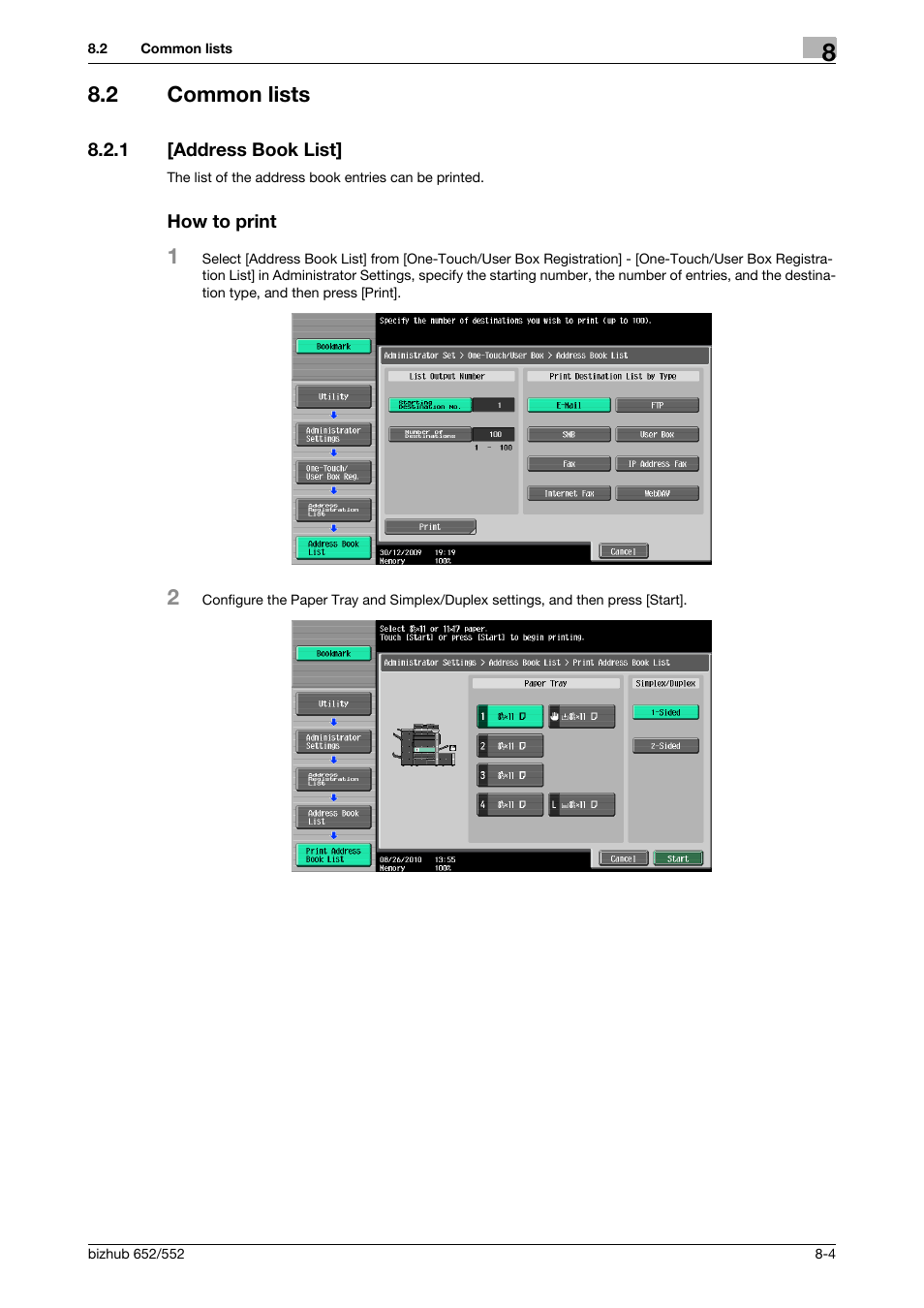 2 common lists, 1 [address book list, How to print | Common lists -4, Address book list] -4 how to print -4 | Konica Minolta bizhub 552 User Manual | Page 152 / 310