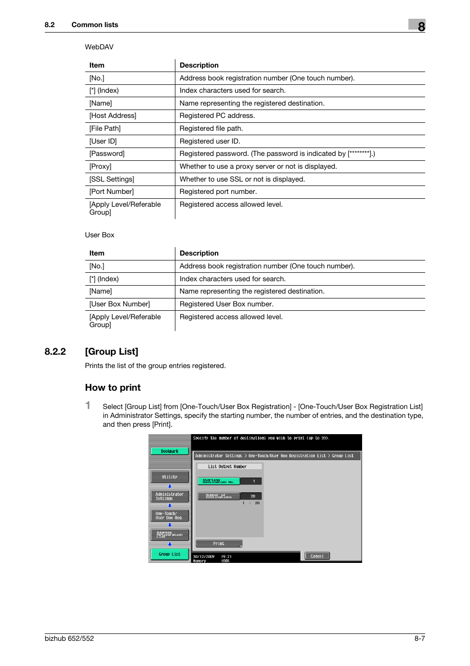 2 [group list, How to print, Group list] -7 how to print -7 | Konica Minolta bizhub 552 User Manual | Page 155 / 310