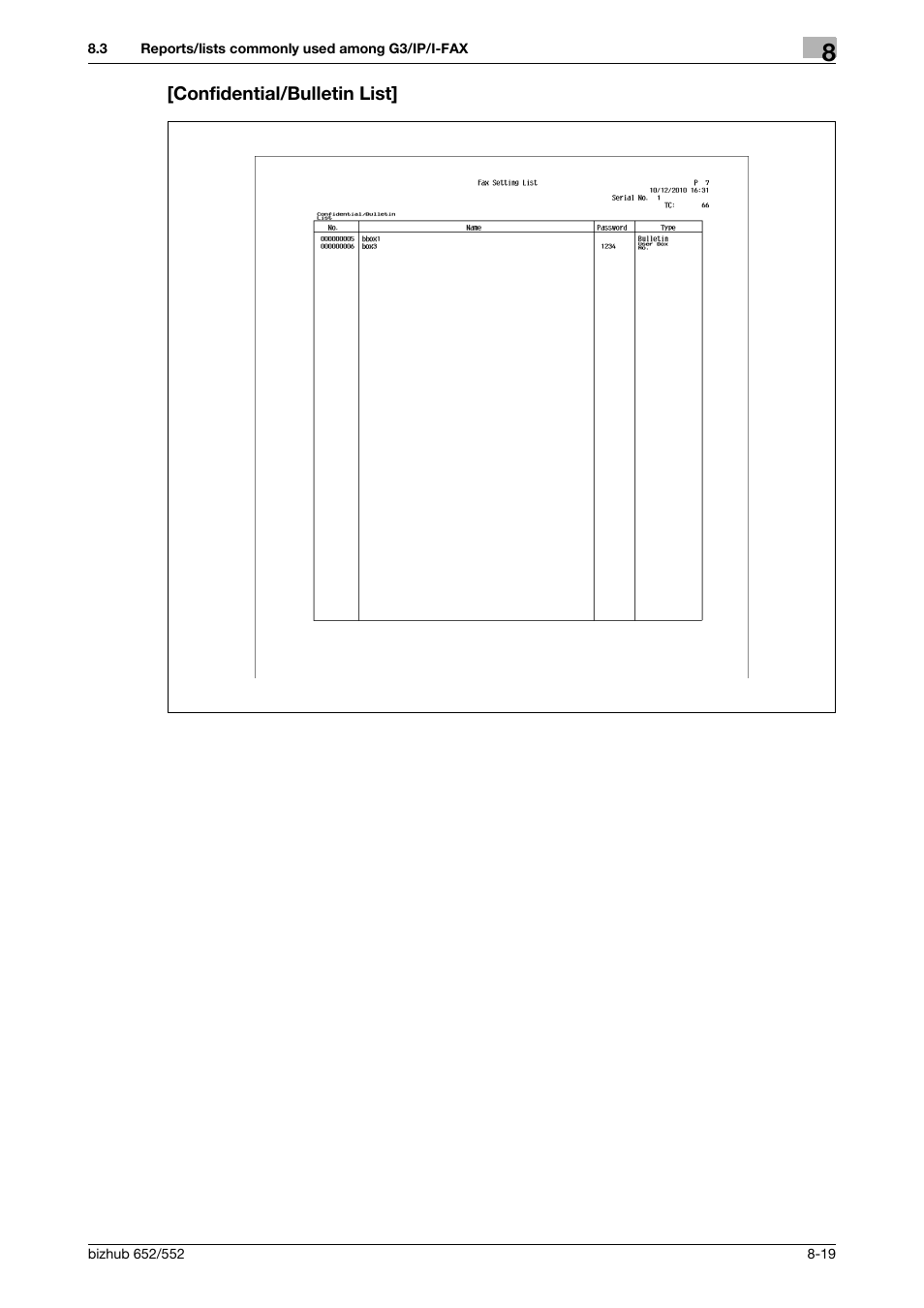 Confidential/bulletin list, Confidential/bulletin list] -19 | Konica Minolta bizhub 552 User Manual | Page 167 / 310