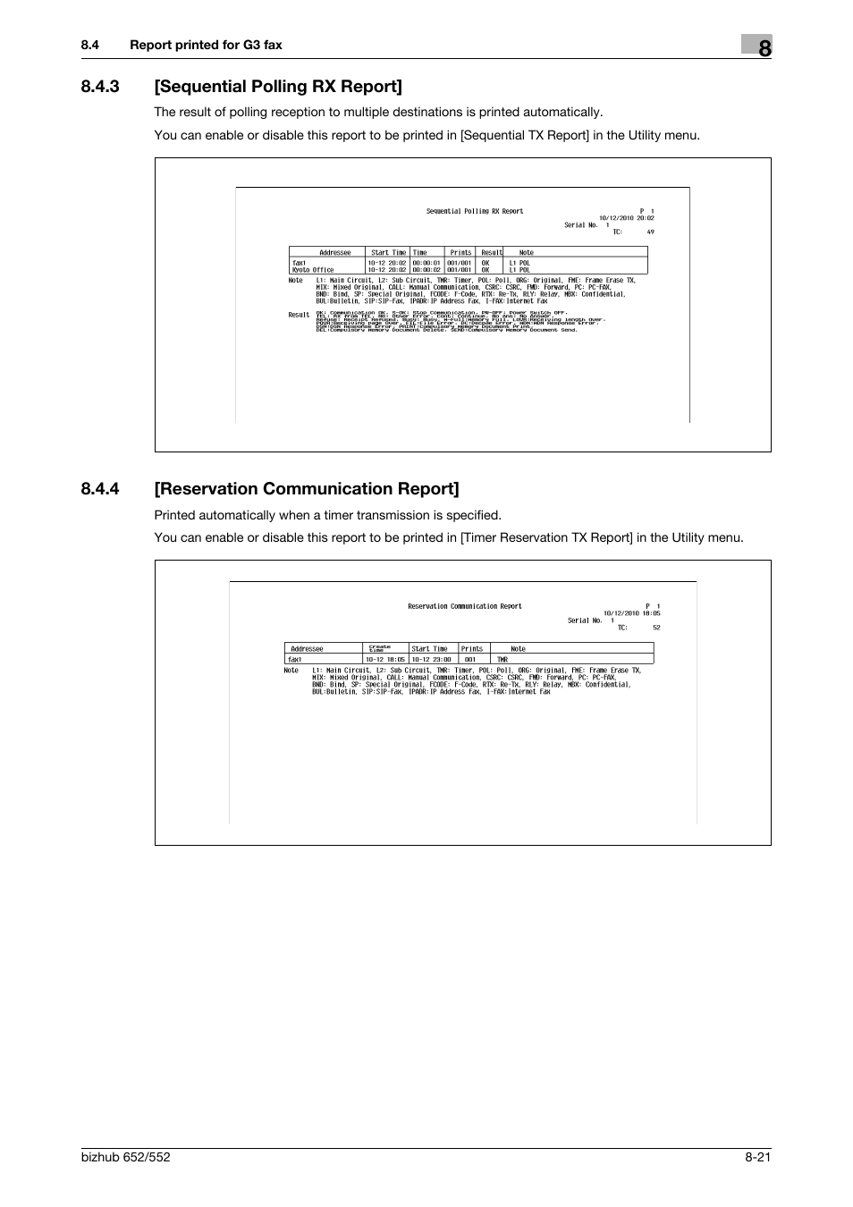 3 [sequential polling rx report, 4 [reservation communication report, Sequential polling rx report] -21 | Reservation communication report] -21 | Konica Minolta bizhub 552 User Manual | Page 169 / 310